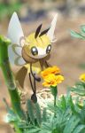  absurdres animal_focus blurry closed_mouth commentary_request day flower highres horezai no_humans outdoors pokemon pokemon_(creature) ribombee smile solo yellow_flower 