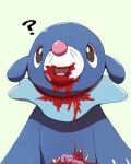  ? black_eyes blood blood_from_mouth blood_on_face boke-chan bone commentary eating food green_background happy looking_up meat open_mouth pokemon pokemon_(creature) popplio simple_background smile upper_body 