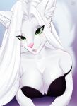  anthro bra breast_squish breasts canid canine clothing female fox fur hair hi_res lingerie looking_at_viewer mammal portrait silier_(silier) smile smiling_at_viewer solo squish underwear v3nusbby white_body white_fur white_hair 