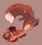  2018 anthro autumn barefoot big_tail biped butt canid canine caninelove claws digital_media_(artwork) fallen_leaves feet hair hindpaw leaf looking_at_viewer lying male mammal nude on_front pawpads paws simple_background solo toe_claws 