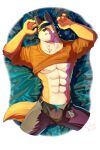  2022 5_fingers absurd_res anthro belt bottomwear canid canine clothing fingers fox fur fuyuki_yamamoto_(odd_taxi) hi_res leo-artis male mammal muscular muscular_anthro muscular_male odd_taxi pants presenting_belly shirt solo topwear unbuttoned_pants 