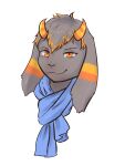  3:4 absurd_res alpha_channel anthro blue_scarf bovid caprine fangs floppy_ears fur goat grey_body grey_fur gusta_(gusta) hair hi_res horn male mammal ninjer orange_eyes orange_horn orange_stripes scarf solo stripes 