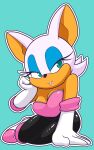  2021 5_fingers absurd_res anthro armwear breasts chiropteran cleavage clothed clothing elbow_gloves eyeshadow female fingers four-pundo gloves green_eyes handwear hi_res looking_aside makeup mammal rouge_the_bat sega simple_background smile solo sonic_the_hedgehog_(series) 