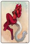  2022 absurd_res anthro artist_name border clothing demon digitigrade floppy_ears hi_res looking_at_viewer pgm300 red_body solo swimwear tongue tongue_out white_border white_tail yellow_eyes 