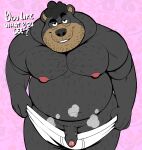  anthro body_hair briefs clothing dialogue eyewear foreskin genitals glasses hi_res looking_at_viewer male mammal musk overweight overweight_male penis pulling_underwear slightly_chubby solo spazz_bear steve_jovonovich underwear ursid white_briefs white_clothing white_underwear 