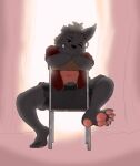 5_toes anthro canid canine canis clothed clothing feet goldi_(the_g0lden_0ne) hi_res male mammal raised_leg sitting smile solo the_g0lden_0ne toes wolf 