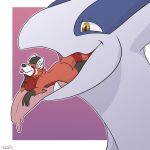  ailurid ambiguous_gender anthro avian digital_media_(artwork) dragon duo fur hair hi_res konory legendary_pok&eacute;mon lugia male mammal nintendo nude open_mouth oral_vore pok&eacute;mon pok&eacute;mon_(species) red_panda simple_background size_difference smile tongue video_games vore white_body 