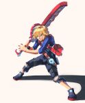  1boy artist_request belt blonde_hair blue_eyes highres holding long_hair looking_at_viewer male_focus monado open_mouth short_hair shulk_(xenoblade) simple_background smile sword vest weapon xenoblade_chronicles:_future_connected xenoblade_chronicles_(series) xenoblade_chronicles_1 