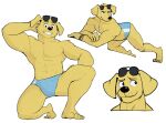  5_toes abs anthro bird_dog bojack_horseman bottomwear canid canine canis clothing domestic_dog eyewear eyewear_on_head feet fur golden_retriever hi_res hunting_dog jrjresq male mammal mr._peanutbutter netflix retriever simple_background smile smiling_at_viewer solo sunglasses sunglasses_on_head toes yellow_body yellow_fur 