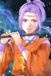  1boy circlet flute harukanaru_toki_no_naka_de_3 highres instrument japanese_clothes looking_at_viewer male_focus parted_lips purple_eyes purple_hair solo upper_body wide_sleeves 