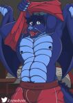  absurd_res andromorph anthro blue_body blue_hair blue_scales bluewollvieh bulge clothing dragon father hair hi_res intersex looking_at_viewer male muscular muscular_anthro muscular_male nipple_piercing nipples parent piercing scales solo undressing undressing_self wings 