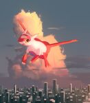  absurdres cityscape claws cloud commentary_request flying highres horezai latias no_humans open_mouth outdoors pokemon pokemon_(creature) sky solo tongue yellow_eyes 