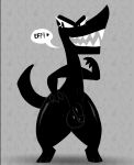  absurd_res alphabet_(mike_salcedo) anthro anthrofied balls black_body digital_media_(artwork) f_(mike_salcedo) gaiki genitals girly hi_res male penis scalie sharp_teeth simple_background solo teeth thick_thighs wide_hips 