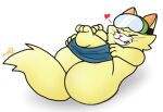  &lt;3 anthro big_butt butt clothing domestic_cat eyes_closed eyewear felid feline felis fur goggles lying male mammal on_back solo spitz_(warioware) sunnyandsol undressing warioware yellow_body yellow_fur 