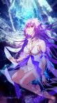  00kashian00 1girl bangs bikini breasts cleavage closed_mouth commentary_request fate/grand_order fate_(series) flower full_body hair_between_eyes hair_flower hair_ornament highres ice iceberg long_hair looking_away looking_up medium_breasts purple_hair red_eyes scathach_(fate) scathach_skadi_(fate) scathach_skadi_(swimsuit_ruler)_(fate) see-through smile solo swimsuit twitter_username underwater veil white_bikini white_flower white_swimsuit 