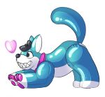  after_transformation aldrasyl animate_inanimate canid canine canis feral glistening glistening_body inflatable male mammal permagrin pool_toy smile solo wolf 