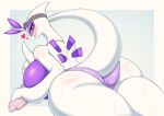 anthro big_breasts blush breasts butt clothing female hi_res holding_object legendary_pok&eacute;mon looking_at_viewer lugia lying nintendo open_mouth pok&eacute;mon pok&eacute;mon_(species) pok&eacute;morph raised_tail solo swimwear tailzkim thick_thighs video_games white_body 
