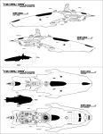  absurdres baranha battlecruiser battleship cannon commentary concept_art english_text eve_online from_above from_below from_side greyscale hangar highres lineart machinery military military_vehicle monochrome multiple_views no_humans original science_fiction ship spacecraft thrusters turret vehicle_focus warship watercraft 