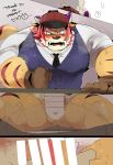  anthro balls blush bottomless breath censored clothed clothing detective_hat duo felid fellatio genitals hi_res hyaku_(artist) lifewonders male mammal muscular muscular_legs muscular_male necktie nomad_(tas) oral pantherine panting pecs penile penis pov_blowjob pubes sex stealth_sex tiger tokyo_afterschool_summoners topwear under_table unseen_male vest video_games 
