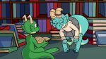  anthro blue_body bodily_fluids clothed clothing duo eyewear female genital_fluids glasses green_body horn jobbold kobold lizard male male/female not_a_furfag panties panties_down partially_clothed pussy_juice reptile scalie sweat underwear underwear_down undressing 
