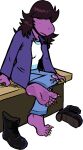  2022 anthro barefoot bench blarf022 deltarune dinosaur feet female foot_focus hair hair_over_eyes hi_res purple_body purple_scales reptile scales scalie shoes_removed soles solo susie_(deltarune) undertale_(series) video_games 