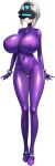  1girl absurdres akagi_rio arms_at_sides ass_visible_through_thighs black_hairband blunt_bangs bob_cut bodysuit breast_zipper breasts covered_navel covered_nipples emoji full-length_zipper game_cg grey_hair hairband head-mounted_display heart highres huge_breasts impossible_bodysuit impossible_clothes light_smile looking_at_viewer medium_hair meena_1919 milk_factory motto!_haramase!_honoo_no_oppai_isekai_oppai_maid_gakuen! non-web_source official_art purple_bodysuit smile solo sprite standing transparent_background yellow_eyes zipper 