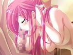  1girl bangs blush breasts censored closed_eyes emily_(pure_dream) fellatio game_cg hair_flip hetero konosaki_michi large_breasts moero_downhill_night mosaic_censoring nipples oral penis pink_hair solo_focus topless 