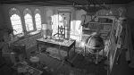  book book_stack bust_(sculpture) candle chair clock cup desk globe greyscale highres indoors lamp loaded_interior messy_room monochrome no_humans original painting_(object) paper plant scenery table typewriter vase window wooden_floor yingshiart 