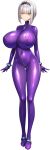  1girl absurdres akagi_rio arms_at_sides ass_visible_through_thighs black_hairband blunt_bangs bob_cut bodysuit breast_zipper breasts covered_navel covered_nipples full-length_zipper game_cg grey_hair hairband highres huge_breasts impossible_bodysuit impossible_clothes light_smile looking_at_viewer medium_hair meena_1919 milk_factory motto!_haramase!_honoo_no_oppai_isekai_oppai_maid_gakuen! non-web_source official_art purple_bodysuit smile solo sprite standing transparent_background yellow_eyes zipper 