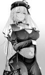  1girl bag breasts chicke_iii closed_mouth commentary dress funeral_dress funeral_veil greyscale handbag highres holding_own_arm jewelry large_breasts long_hair looking_at_viewer low_ponytail monochrome necklace official_alternate_costume official_alternate_hairstyle pearl_necklace ponytail rain sad see-through_clothes see-through_midriff shokuhou_misaki simple_background solo spider_web_pattern spider_web_print star-shaped_pupils star_(symbol) symbol-shaped_pupils toaru_majutsu_no_index toaru_majutsu_no_index:_genesis_testament veil very_long_hair wet wet_clothes 