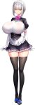  1girl absurdres akagi_rio apron arms_at_sides black_shoes black_thighhighs blunt_bangs bob_cut bow bowtie breasts collar_jewel dress elbow_gloves femme_de_menage_maid_academy_uniform flower footwear_flower frilled_apron frills game_cg gem gloves grey_hair high_heels highres huge_breasts light_smile looking_at_viewer maid maid_apron maid_headdress medium_hair meena_1919 milk_factory motto!_haramase!_honoo_no_oppai_isekai_oppai_maid_gakuen! non-web_source official_art pink_bow pink_bowtie puffy_short_sleeves puffy_sleeves purple_brooch purple_gemstone shoes short_sleeves skindentation smile solo sprite standing thighhighs transparent_background waist_apron white_apron white_gloves yellow_eyes 
