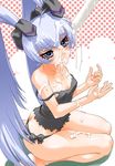  barefoot black_panties blue_eyes blue_hair blush bukkake camisole cum dripping food light_blue_hair lingerie long_hair messy_hair muvluv panties popsicle seiza sexually_suggestive shinama sitting solo strap_slip suggestive_fluid twintails underwear very_long_hair yashiro_kasumi 