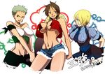  armband bad_id bad_pixiv_id bikini bikini_top blonde_hair blue_eyes breasts brown_eyes brown_hair denim denim_shorts dorina earrings genderswap genderswap_(mtf) green_eyes green_hair hair_over_one_eye haramaki hat jewelry large_breasts luffyko midriff multiple_girls navel necktie one_piece open_clothes open_mouth open_shirt revealing_clothes roronoa_zoro sanji scar shirt short_hair short_shorts shorts spiked_hair straw_hat swimsuit thighhighs undone unzipped v_arms 