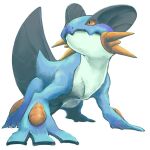  animal_focus black_eyes closed_mouth commentary_request full_body kabe_tora no_humans nostrils orange_eyes pokemon pokemon_(creature) simple_background solo standing swampert white_background 