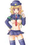  :o adapted_uniform aiguillette angry armband bad_id bad_pixiv_id badge between_breasts blazer blonde_hair blue_legwear blush breasts breasts_apart buttons clothes_between_breasts collared_shirt copyright_request crop_top hat holding ichigo_(riya) jacket large_breasts long_sleeves looking_at_viewer microskirt midriff navel necktie nipple_slip nipples no_bra no_panties open_mouth pleated_skirt police police_hat police_uniform policewoman purple_eyes shirt shouting skirt solo star thighhighs uncensored uniform v-shaped_eyebrows wavy_hair whistle 