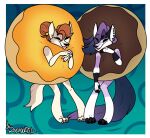  anthro canid canid_demon clothing costume demon dessert donut_costume doughnut duo female food food_costume hellhound helluva_boss jackie_brulay kigtoons mammal razinoats sunny_flores 