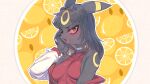  2022 anthro black_body black_ears black_eyes black_hair breasts clothed clothing drunk_oak eeveelution eyebrows female hair hi_res looking_at_viewer multicolored_ears nintendo open_mouth pok&eacute;mon pok&eacute;mon_(species) red_clothing red_sclera red_topwear solo teeth tongue topwear two_tone_ears umbreon video_games white_clothing white_topwear yellow_body yellow_ears 