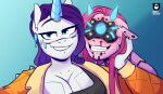 anthro anthrofied blood blue_eyes bodily_fluids body_modification breasts cleavage clothed clothing cybernetics cyberpunk cyborg earth_pony equid equine friendship_is_magic hasbro hi_res horn horse machine mammal my_little_pony nosebleed pinkamena_(mlp) pinkie_pie_(mlp) pony rarity_(mlp) redxbacon unicorn 