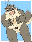 anthro balls belly blush canid canine canis dildo domestic_dog erection eyebrows foreskin genitals hi_res lifewonders male mammal moritaka musclegut navel nude panthera7uncia pecs penis sex_toy solo thick_eyebrows tokyo_afterschool_summoners video_games 