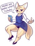  :3 aggressive_retsuko anthro canid canine cellphone clothed clothing english_text female fenneko footwear fox hi_res high_heels kryadrawgin looking_at_viewer mammal panties phone sanrio simple_background smartphone smile smirk solo text underwear upskirt white_background 
