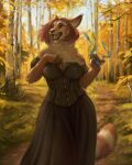  anthro blue_eyes chest_tuft clothing dress ear_tuft elbow_tuft fangs felid female forest front_view fur hair hi_res inner_ear_fluff looking_up lostgoose mammal markings neck_tuft open_mouth open_smile orange_body orange_ears orange_fur orange_hair orange_tail outside pink_tongue plant smile solo striped_markings striped_tail stripes tail_markings tan_body tan_fur tan_inner_ear_fluff tan_tail tongue tree tuft unsigned veysha_(lostgoose) whiskers 
