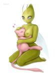  &lt;3 2022 absurd_res antennae_(anatomy) anthro areola blue_eyes breasts celebi cuddling duo embrace female gikaa green_body green_nipples green_skin hi_res hug humanoid legendary_pok&eacute;mon love male male/female mew nintendo nipples nude pink_body pink_skin pok&eacute;mon pok&eacute;mon_(species) relationship shaded simple_background size_difference smile video_games wings 