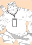 2022 absurd_res anthro biped bulge clothing felid genitals hi_res humanoid_hands kemono maguro male mammal musclegut pantherine penis simple_background solo tiger underwear 