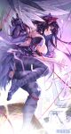  2girls absurdres akemi_homura arm_strap artist_name bow breasts cleavage commentary_request elbow_gloves electricity faceless faceless_female feathered_wings floating floating_object full_body gloves hair_ornament highres joshua_(tubie) kaname_madoka large_breasts large_wings leotard long_hair mahou_shoujo_madoka_magica multiple_girls no_shoes pink_bow pink_eyes pink_hair plug pointy_nose portal_(object) purple_hair purple_leotard purple_nails purple_thighhighs red_ribbon ribbon screen short_sleeves single_elbow_glove soles solo_focus standing standing_on_one_leg strapless strapless_leotard television thighhighs thighs torn_clothes ultimate_madoka wings 