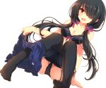  1girl artist_request bangs bra brown_hair date_a_live flower hair_flower hair_ornament hair_over_one_eye hair_ribbon long_hair looking_at_viewer non-web_source open_mouth red_eyes ribbon skirt skirt_removed socks solo tokisaki_kurumi twintails underwear 