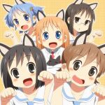  aioi_yuuko animal_ears aran_aioi black_eyes black_hair blonde_hair blue_eyes blue_hair brown_eyes brown_hair cat cat_ears glasses hair_ornament long_hair minakami_mai multiple_girls naganohara_mio nichijou open_mouth professor_shinonome sakamoto_(nichijou) school_uniform shinonome_nano short_hair tokisadame_school_uniform twintails 