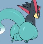  4_toes absurd_res anthro backsack balls bedroom_eyes big_balls big_butt black_eyes butt dragapult feet genitals green_balls green_perineum hi_res huge_butt looking_at_viewer looking_back male multicolored_body narrowed_eyes nintendo nude perineum pok&eacute;mon pok&eacute;mon_(species) seductive smile solo thick_thighs toes two_tone_body video_games virito yellow_sclera 