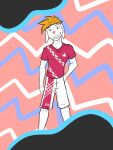  abstract_background anthro anthrofied bottomwear clothed clothing fully_clothed fuze hi_res king_(fuze) male nintendo pok&eacute;mon pok&eacute;mon_(species) pok&eacute;morph raboot shirt shorts solo t-shirt topwear video_games 