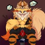  absurd_res anthro arcanine bodily_fluids braixen cum cum_inside duo ejaculation eyes_closed fangs female genital_fluids hi_res kirikoi knot male male/female nintendo nipples on_lap pok&eacute;mon pok&eacute;mon_(species) pregnancy_risk presenting sitting_on_lap size_difference spread_legs spreading video_games 