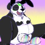  anthro black_body black_clitoris black_fur black_nipples black_nose blush blush_lines bodily_fluids breasts clitoris egg egg_in_pussy egg_insertion fake_ears fake_rabbit_ears female fur fur_markings genital_fluids genitals giant_panda hair legs lunarpanda8686 mammal markings mika_(lunarpanda8686) nipples open_mouth open_smile oviposition pussy_juice slightly_chubby smile solo spread_legs spreading teeth tongue ursid white_body white_fur white_hair 